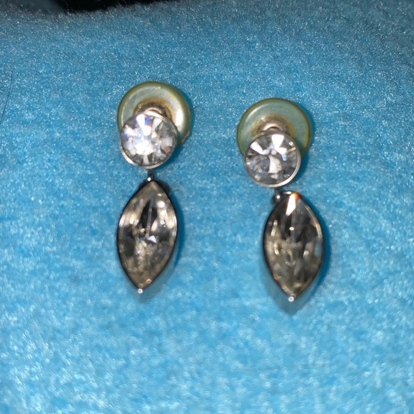 S MICHAEL DESIGN signed vintage stainless steel marquis cut crystal drop pierced - Picture 2 of 7